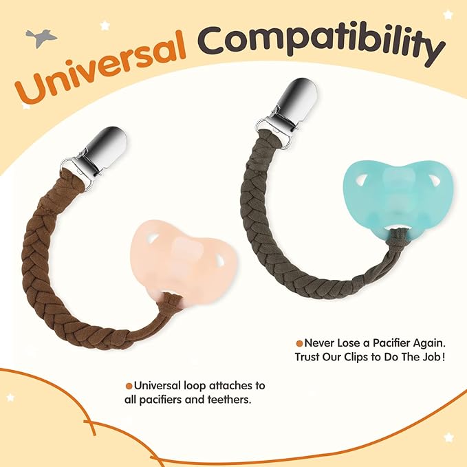 Baby Pacifier Clip, 7 Pack Baby Pacifier Holder Leash for Boys and Girls,100% Handmade Braided Design, Universal Fit for All Pacifiers & Teething Toys - Modern Unisex Baby Gift