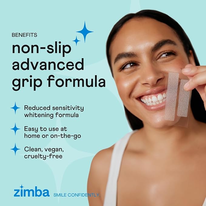 Zimba Peppermint Flavored Teeth Whitening Strips | Vegan, Enamel Safe Hydrogen Peroxide Teeth Whitener for Coffee, Wine, Tobacco, and Other Stains | 14 Day Treatment | Peppermint