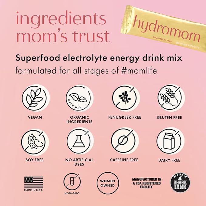 Boobie Hydromom Superfood Electrolyte Drink Mix, Strawberry Kiwi + Blue Raspberry Lemonade | Refreshing Energy, Hydration Boost | On-The-Go Travel Essential for Pregnancy, Lactation, & Beyond - 2 Pack