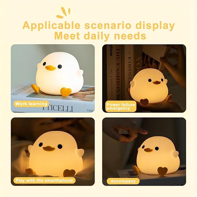 S NMT Cute Duck Night Light for Children,Soft Silicone Sleep Light with USB Rechargeable,Touch Sensor Nightlights for Kids Room Gift