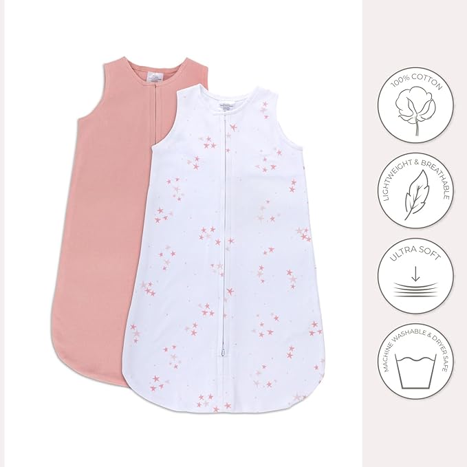 Baby Wearable Blanket - Baby Sleep Sack 100% Interlock Knit Cotton - Sleep Sack 12-18 Months - Comfy Soft Lightweight, 2-Pack Set
