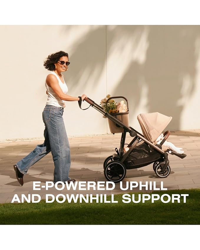 Cybex e-Gazelle S Electronic Assist Stroller – Gazelle S Single-to-Double Electric Stroller, Smart Assist, Rocking Mode, 20+ Configurations & Compact Fold, Moon Black with Silver Frame