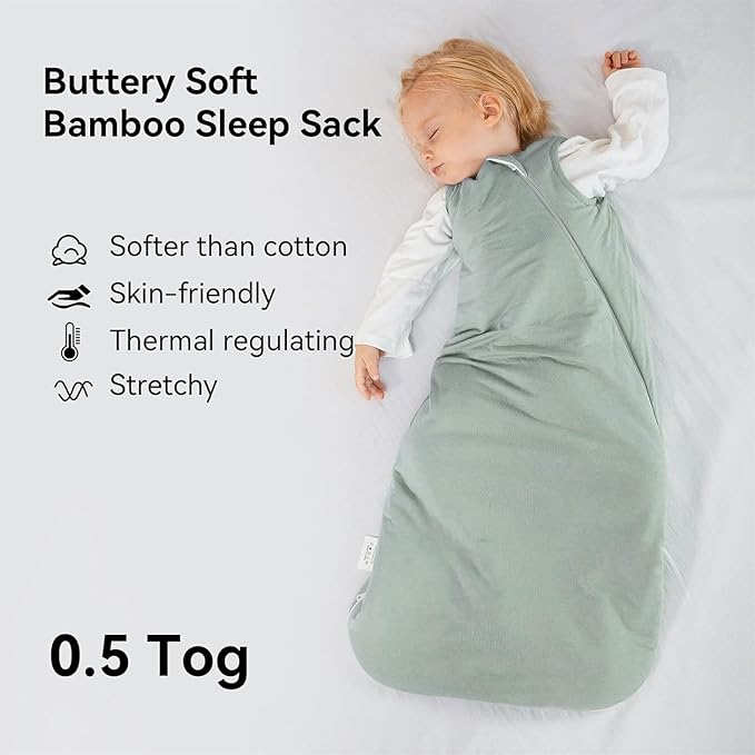 BubblePanda Rayon Made from Bamboo Sleep Sack 12-18 Months 0.5 Tog Soft Lightweight Toddler Sleep Sack 1t for Babies 2-Way Zipper Wearable Blanket Baby 12 Months