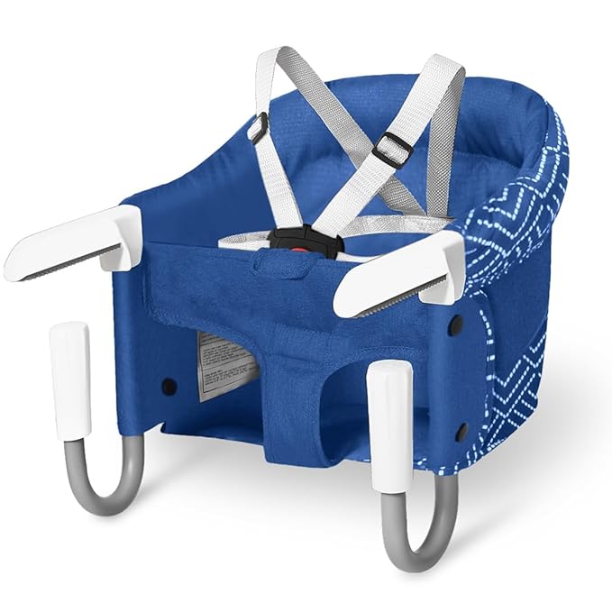 MTWML Hook On High Chair with Tray,Portable Baby High Chair That Attaches to Table,Clip On Fast Table Seat for Babies and Toddlers.Baby Feeding Seat for Dining Tables and Counter(Stripe-Blue)