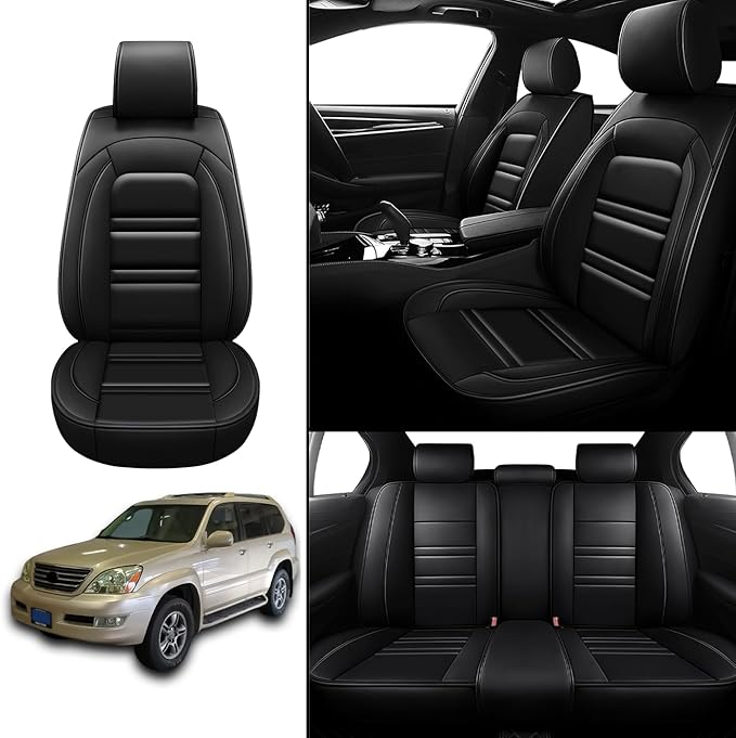 Seat Covers for Lexus Car gx470 2003-2009 | 5-Seats Leather Seat Covers, Easy to Install Automotive Seat Covers Full Set (Full Set, Black)