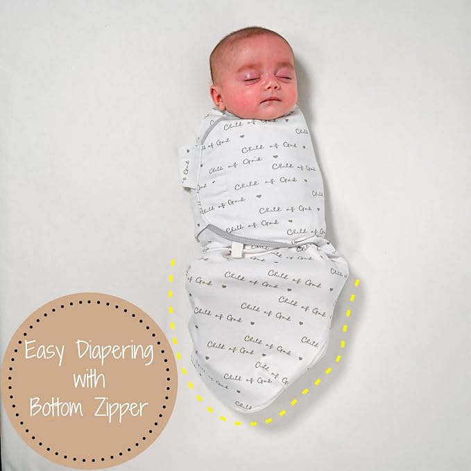 LollyBanks Swaddles 100% Organic Cotton for Boys and Girls, 3-6 Months Newborn Swaddle Sack with Easy Change Zipper, Sleep Swaddle Neutral Baby Registry (Christian Baby)