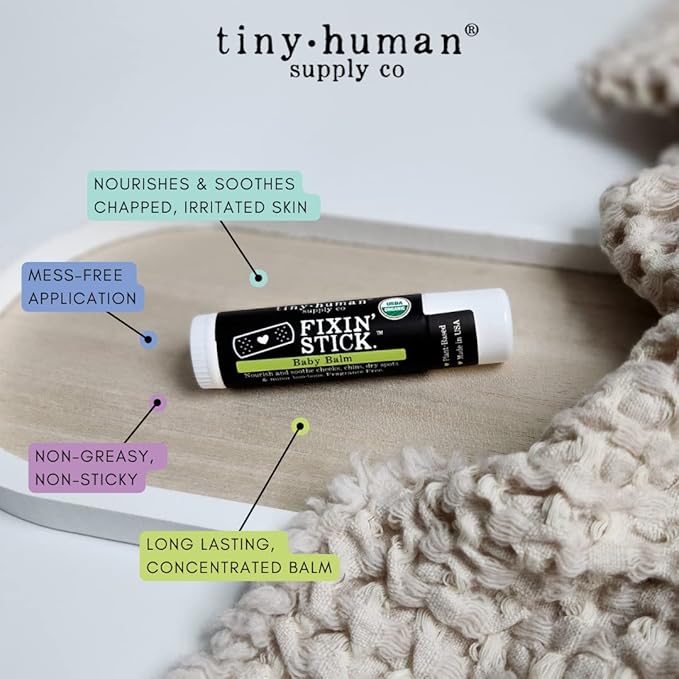 Fixin' Stick Organic Baby Balm 0.5oz, 2-pack for Baby's Red Cheeks, Drooly Chins, Drippy Noses and Dry Skin. No Artificial Dyes, Fragrances or Petrolatum. Cruelty Free. Made in USA.