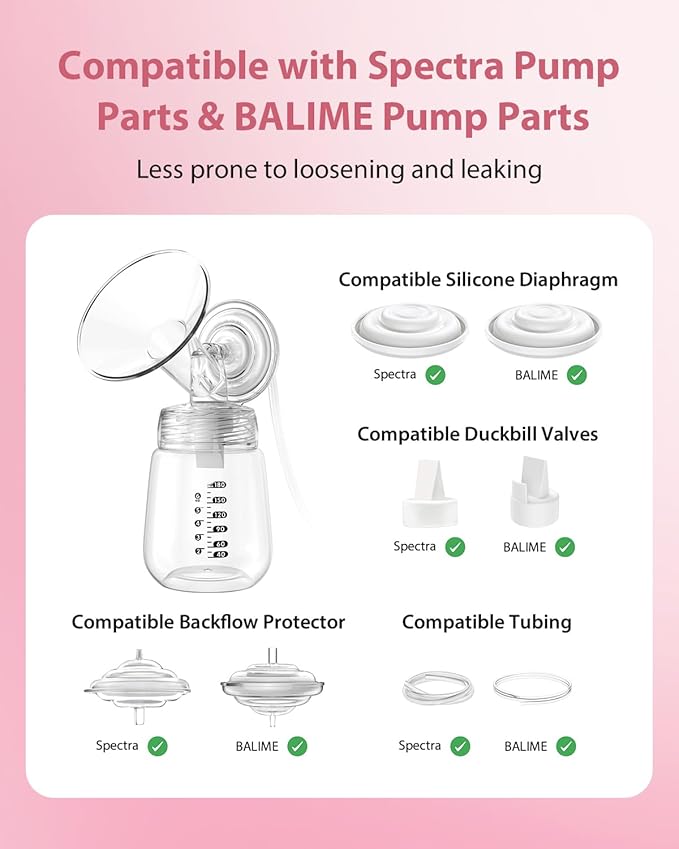 Electric Breast Pump Parts Compatible with Spectra S1/S2/9 Plus, Duckbill Valves, Backflow Protector Membrane and Tubes (Not Original Spectra Accessories)