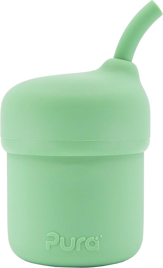 Pura my-my Silicone Straw Cup| Spill Proof, Reusable, Food Grade Silicone, Plastic-Free | For Kids, Toddlers, Babies & Infants - 2 Pack Mint & Moss