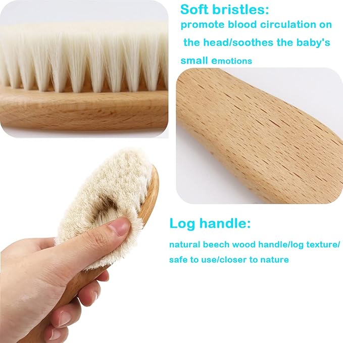 Baby Hair Brush with Wooden Handle, for Newborns & Toddlers-Natural Soft Goat Bristles-Ideal-Perfect Baby Registry Gift