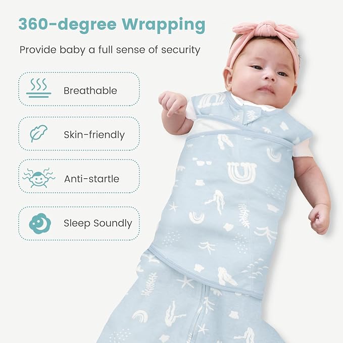 Baby Swaddle Sleep Sack, 1.0 Tog New-Parent-Friendly Swaddle for Newborns & infant 0-6 Months Baby Wearable Blanket Reduce Startle Reflex, Newborn Boys Girls Registry Essentials