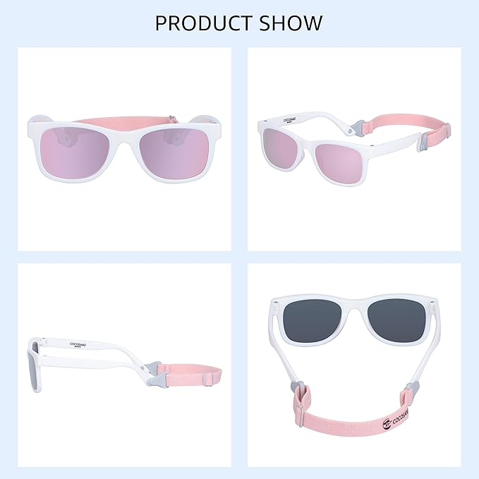 COCOSAND Flexible Baby Sunglasses with Strap Polarized UV Protection for Toddler Infant Newborn Boy Girl Age 0-24 Months