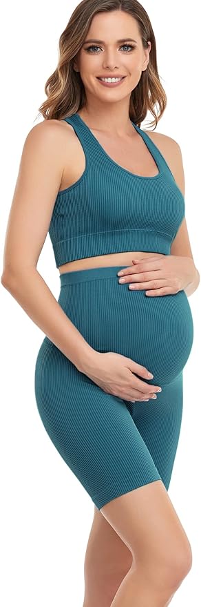 Women's Maternity 2 Piece Outfit Set - Bra & Shorts for Pregnancy - Yoga workout Lounge Wear Sets