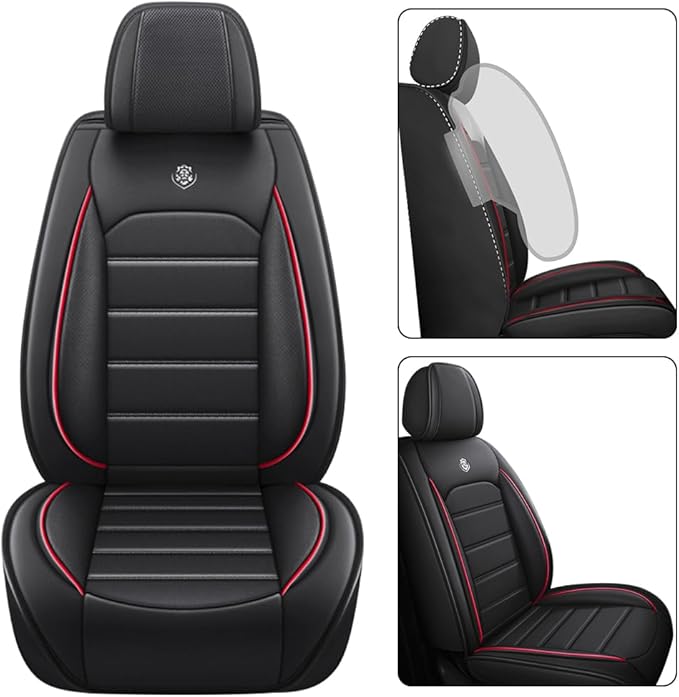 Leather Seat Cover for Ford Edge 2010-2026,Waterproof Soft Seat Covers,Interior Accessories Seat Covers Cushion Vehicle Protector Airbag Compatible(Black&Red,Full Set)