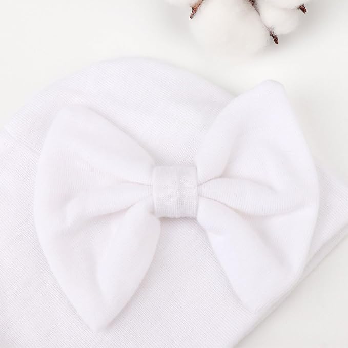 BQUBO Newborn Baby Girls Hats Mittens Set Hospital Hat Beanie Infant Bow Hats Baby Cotton Gloves for 0-6 Months