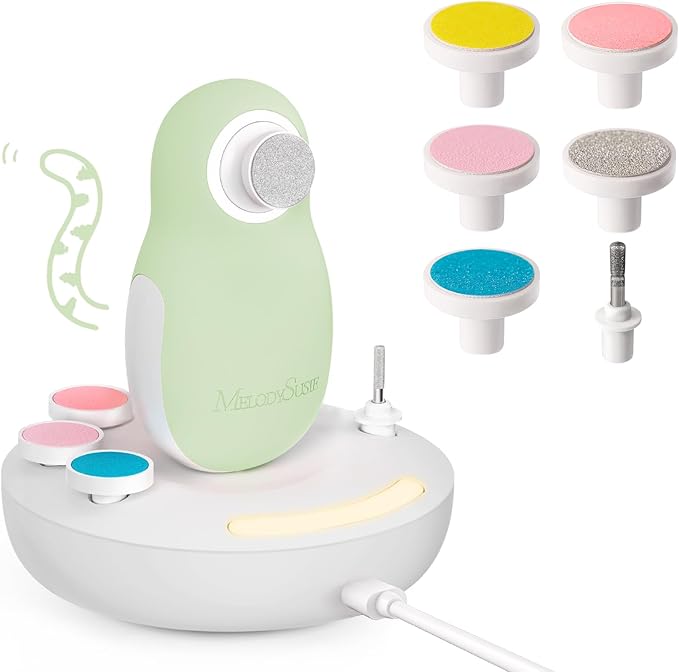 MelodySusie Baby Nail Trimmer Electric, Magnetic Rechargeable Baby Nail File with Night Light, PC20F Baby Nail Clippers Set with 6 Gentle Pads for Newborns, Infants & Toddlers, Green