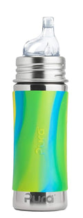 Pura Kiki 11oz/325ml Stainless Steel Sippy Cup Bottle w/Sleeve, Plastic-Free MadeSafe Certified, Medical-Grade XL Silicone Sipper Spout Fast Flow Rate for Kids, Toddlers, Babies & Infant - Aqua Swirl