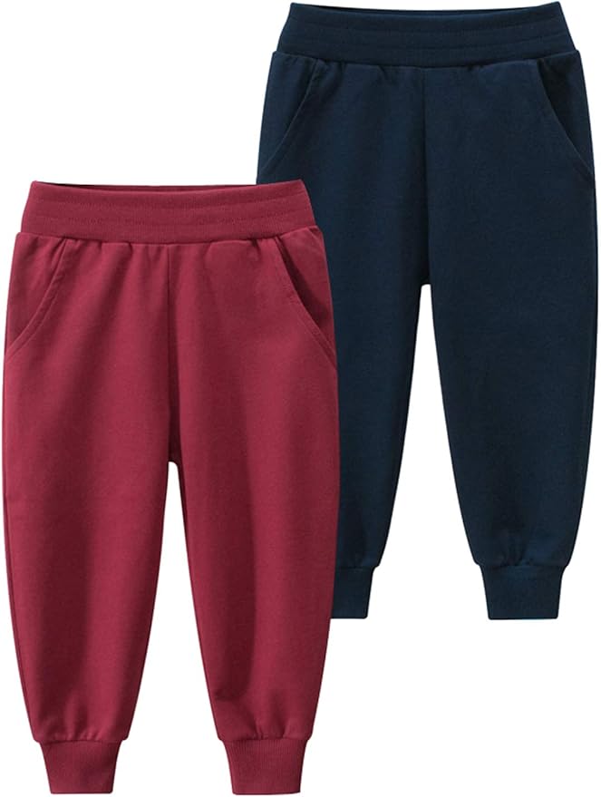 HUAER& Baby Boy's Jogger Pants Dinosaur Car Animal Print Drawstring Elastic Sweatpants 2-Pack