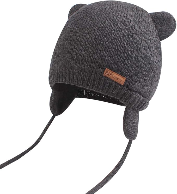 BAVST Baby Beanie Hat for Winter with Earfalp Cute Bear Kids Toddler Girls Boys Warm Knit Cap 0-2Years