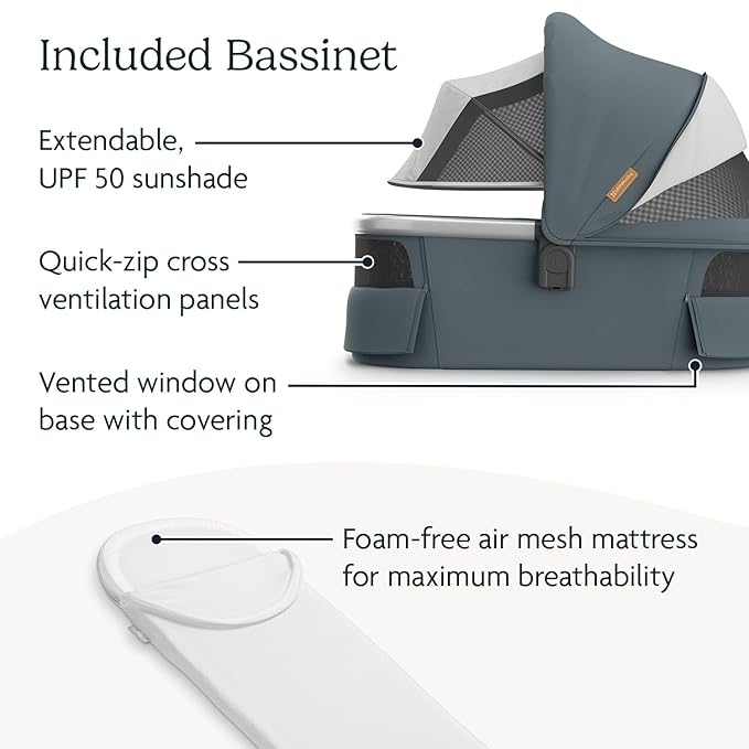 UPPAbaby Vista V3 Stroller + Bassinet V3 - Convertible Single-to-Double Stroller System- Bassinet, Toddler Seat, Bug Shield, Rain Shield Included- Callum (Stone Blue/Silver Frame/Sand Leather)
