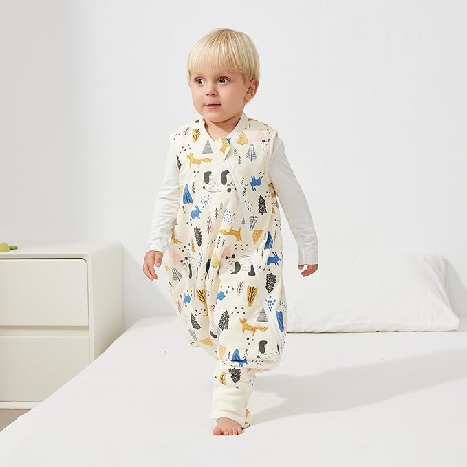 Duomiaomiao 1.5 TOG Toddler Sleep Sack 12-24 Months 100% Cotton Four Season Side Open Zipper Baby Sleep Sack with Feet, Breathable Toddler Wearable Blanket