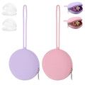 2 Pack Pacifier Holder Case, BPA-Free Silicone Portable Pacifier Case Holder Pouch for Baby Boys & Girls, Travel Storage Container for Newborn, Diaper & Strollers(Pink/Purple)