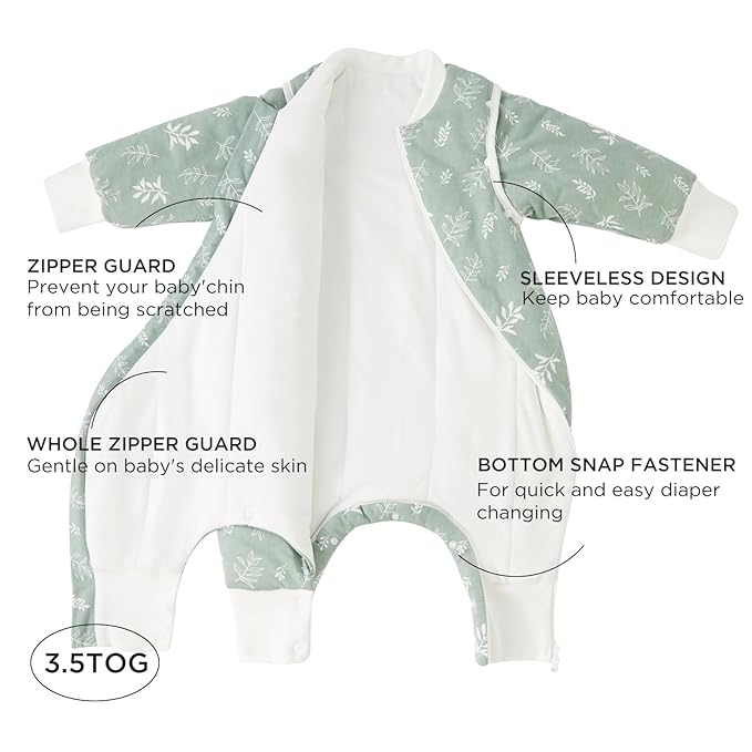 Duomiaomiao 3.5 TOG Toddler Sleep Sack 6-12 Months 100% Cotton Winter Side Open Zipper Baby Sleep Sack with Feet, Warm Toddler Wearable Blanket