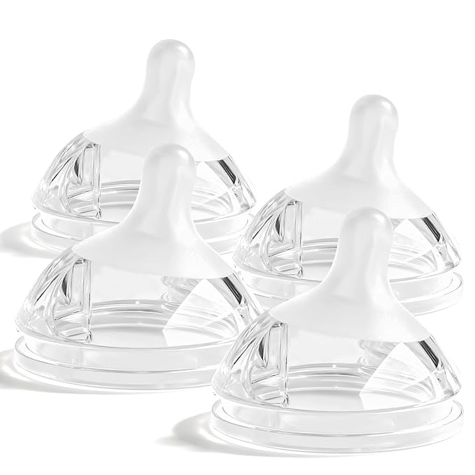 Silicone Bottle Nipples for Natural Baby Bottle, Slow Flow (S), Replacement Bottle Nipple, 1+ Months, 4 Counts