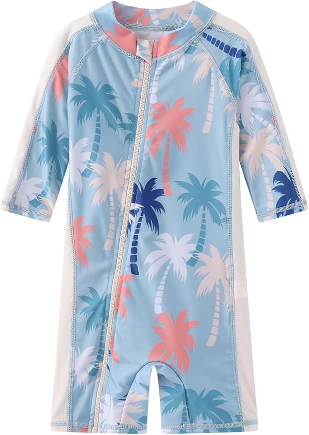 Toddler Baby Boys Swimsuit Rashguard One Piece Zipper Bathing Suit with Sun Hat Infant Swimwear Sunsuit UPF 50+