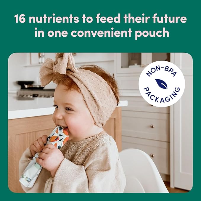 Cerebelly Organic Baby Food Pouches Variety Pack, Veggie & Fruit Purees, 16 Nutrients, No Added Sugar, Fiber & Non-GMO, 4oz, 8 Pack