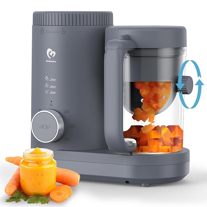 Baby Food Maker Bellababy Baby Food Processor, Puree Blender Steamer with Reversible Steam Basket, One Button Easy Operation & Large Opening for Easy Cleaning