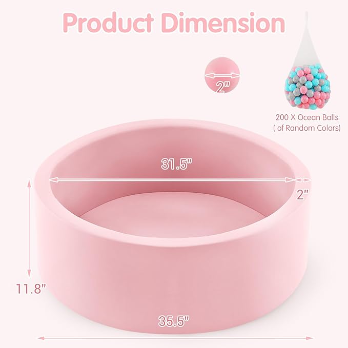 INFANS Foam Ball Pit for Toddlers with 200 Balls, 36"x 12" Large Round Ball Pool Playpen with Soft Memory Sponge Pad, BPA Free, Ideal Gift for Kids Babies Indoor Outdoor (Pink)