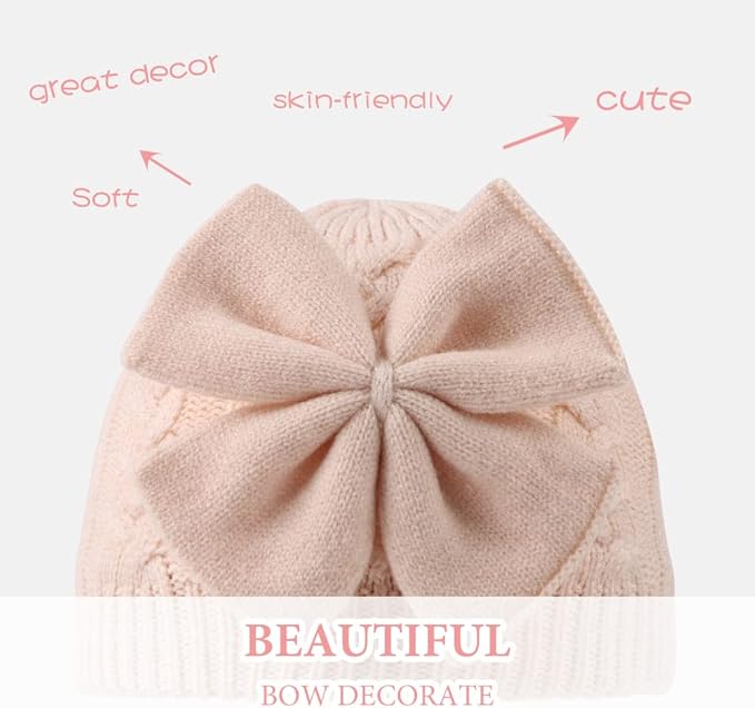 JANGANNSA Winter Warm Knitted Baby Hat for Girls Cotton Lined Infant Toddler Hat Autumn Cute Bow Classic Girls Beanie 0-6Y