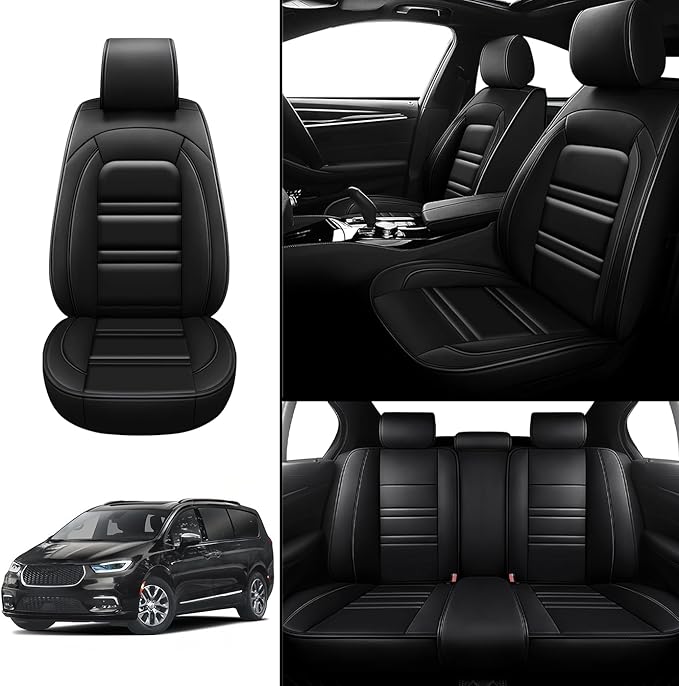 Seat Covers for Chrysler Car Pacifica 2004-2025 | 5-Seats Leather Seat Covers, Easy to Install Automotive Seat Covers Full Set (Full Set, Black)
