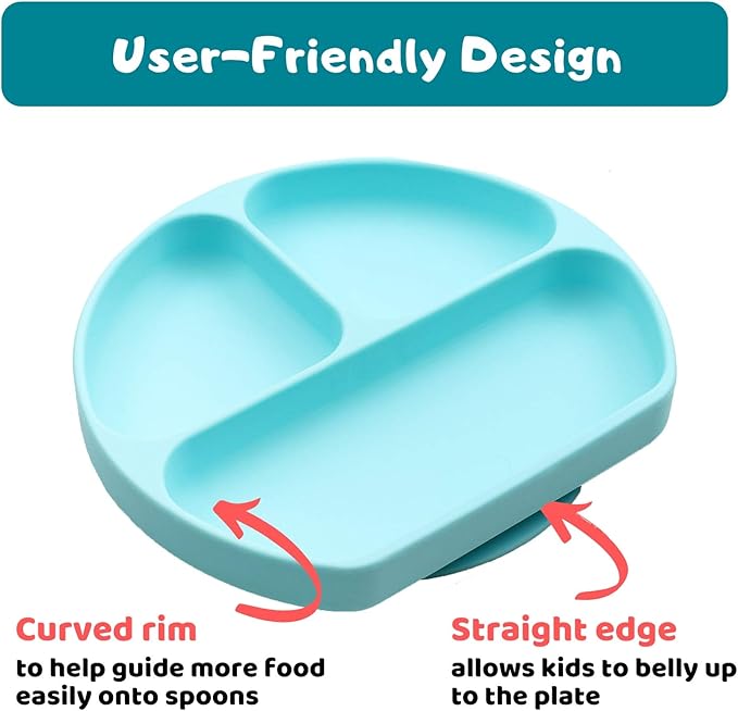 Silikong Suction Plate for Toddlers | BPA Free, 100% Food-Grade Silicone | Microwave, Dishwasher and Oven Safe | Stay Put Divided Baby Feeding Plates