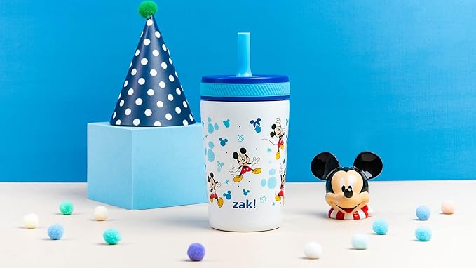 Zak Designs Disney Kelso Toddler Cups For Travel or At Home, 12oz Vacuum Insulated Stainless Steel Sippy Cup With Leak-Proof Design is Perfect For Kids (Mickey Mouse)