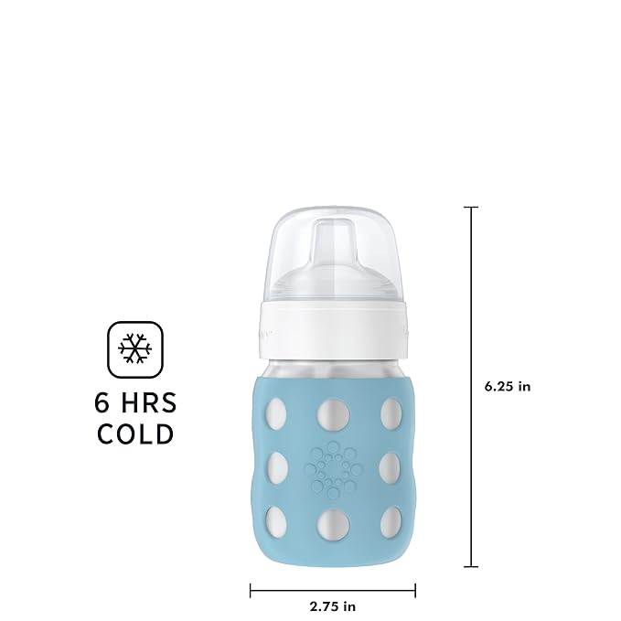 Lifefactory 8-Ounce Stainless-Steel Vacuum-Insulated Wide-Neck Baby Bottle with Sippy Nipple, Denim (LS2251WDE4)