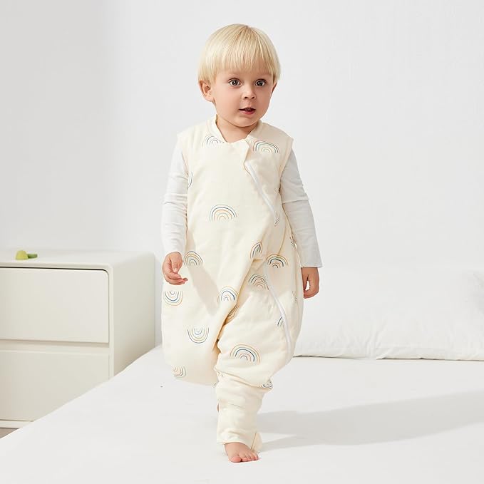 Duomiaomiao 1.5 TOG Toddler Sleep Sack 12-24 Months 100% Cotton Four Season Side Open Zipper Baby Sleep Sack with Feet, Breathable Toddler Wearable Blanket