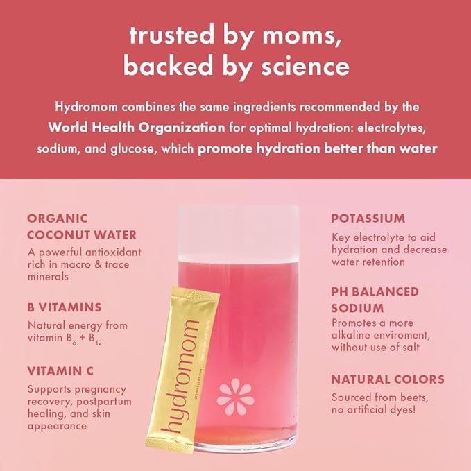 Boobie Hydromom Superfood Electrolyte Drink Mix, Strawberry Kiwi | Refreshing Energy & Hydration Boost for Mamas | On-The-Go & Travel Essentials for Pregnancy, Lactation, & Beyond, 10 Packets