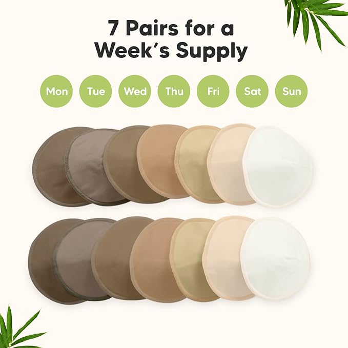 Organic Nursing Pads - 14 Washable Viscose Derived from Bamboo Breastfeeding Pads, Wash Bag, Reusable Breast Pads for Breastfeeding, Nipple Pads for Breastfeeding Essentials(Coffee, XL 5.5")