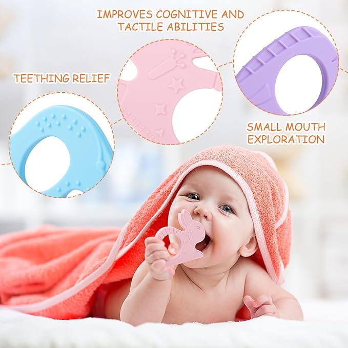 BEBOAN Silicone Baby Teething Toys, 8 Pack Cute Baby Teether Teething Ring Chew Toys Frozen Teether, BPA Free Easy to Grip Gifts for Infant Girls Boys 3 Months +
