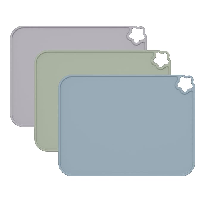 Cutebe Silicone Placemat for Toddles Kids Non-Slip Reusable Portable Kids Placemats for Dinning Table Heat Resistant Placemats, Baby Placemat Stain Resistant Silicone Mat for Dining Table 3 Pack