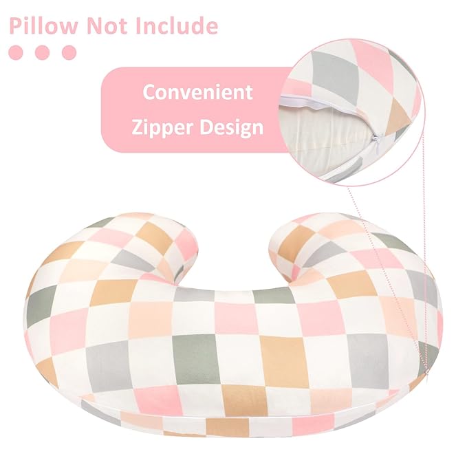 DILIMI Nursing Pillow Cover, Stretchy Removable Case for Breastfeeding Pillows, Ultra Soft Comfortable Slipcover for Baby Girl and Boy, Colorful Checkerboard