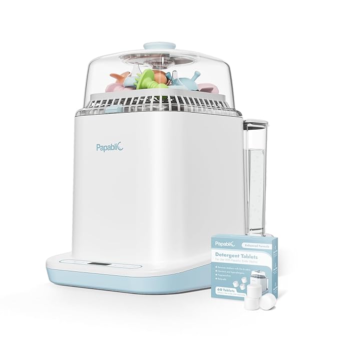 Papablic Bottle Washer Pro, Bottle Washer & Sterilizer & Dryer, 4-in-1 Bottle Washer Sanitizer for Bottles, Pump Parts, C-Section& Baby Essentials - Quick & Clean with 60 Detergent Tablets