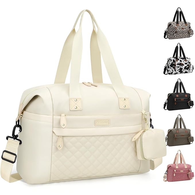 Pritent Diaper Bag Tote - Diaper Baby Bags with Pacifier Case, Shoulder Straps, Stroller Clips, Waterproof Large Mommy Maternity Travel Baby Bag for Mom and Dad, white