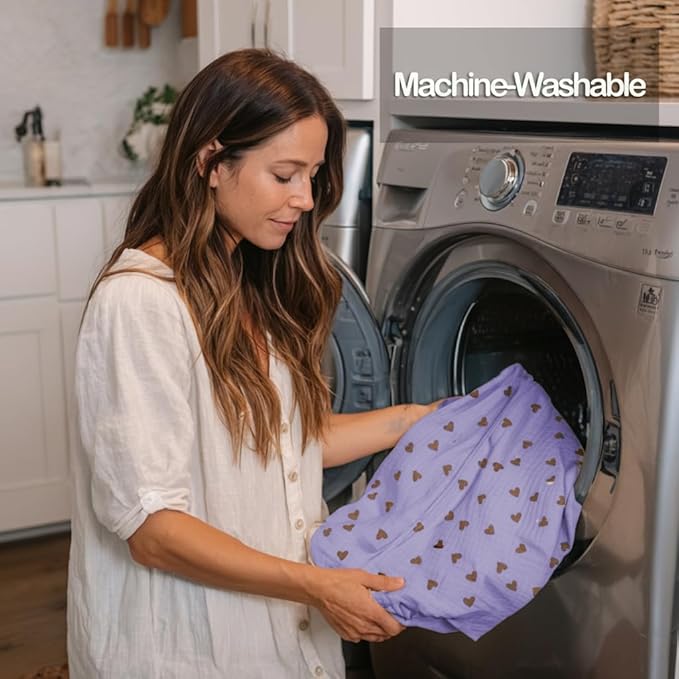Muslin Nursing Covers for Breastfeeding, Arch Neckline Breast Feeding Covers for Women, Moms Privacy Breathable Summer Nursing Apron, 43.3" x 25.6" Soft Feeding Cover (Violet Purple Heart)