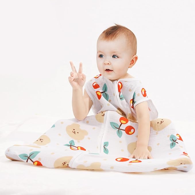 2 Pack Baby Sleep Sack 18-24 Months 100% Organic Cotton Muslin Baby Sleeping Bag 2-Way Zipper Wearable Blankets (Flower & Cherry, X-Large)