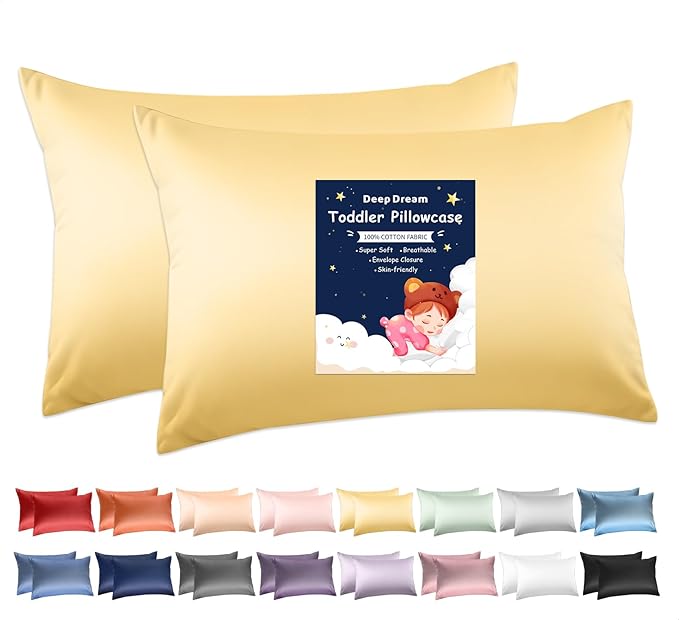 Deep Dream Toddler Pillowcases for 13x18 Pillow 2 Pack, 100% Cotton Travel Pillow Case Cover, 600 Thread Count Cotton Pillow Covers, Soft & Breathable Pillow Cases Envelope Closure, Mustard Yellow
