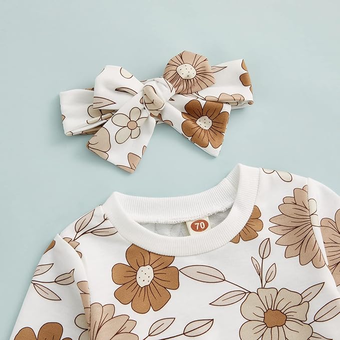 3Pcs Baby Girl Outfits Daisy Sweatshirt + Pants + Headband Infant Fall Winter Clothes