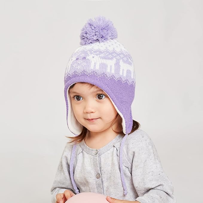 LANGZHEN Toddler Kids Infant Winter Hat,Earflap Knit Warm Cap Fleece Lined Beanie for Baby Boys Girls